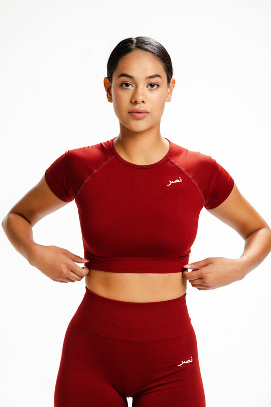 Seamless Short Sleeve Crop Top - Red - NHASR