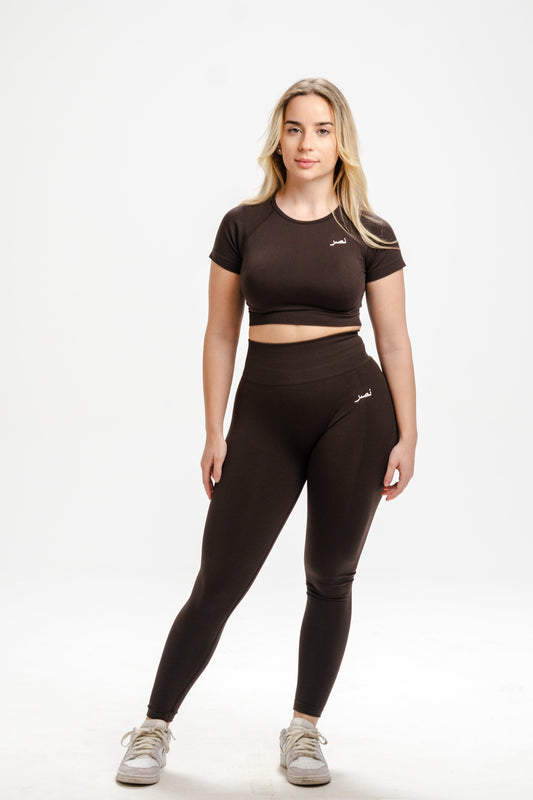 Seamless Short Sleeve Crop Top - Brown - NHASR