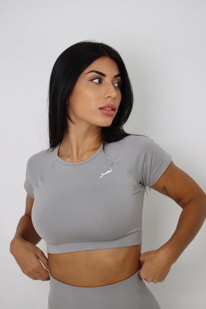 Seamless Short Sleeve Crop Top - Grey