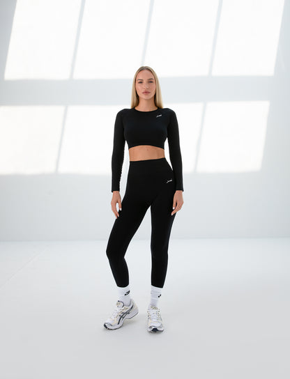 Seamless Long Sleeve Crop Top - Black