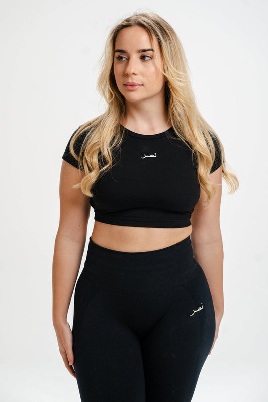 Seamless Short Sleeve Crop Top - Black - NHASR