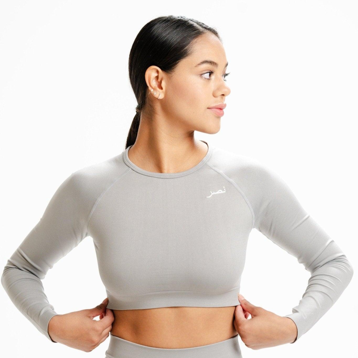 Seamless Long Sleeve Crop Top - Grey - NHASR